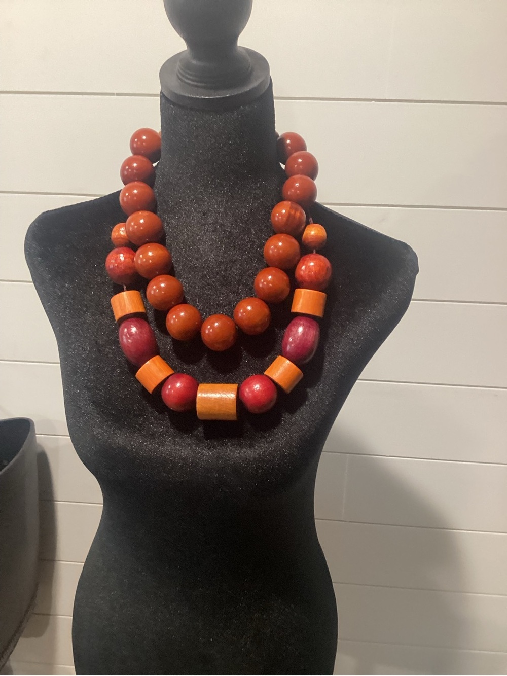 Bold Orange and Red Wooden Bead Statement Necklace - Women Jewelry